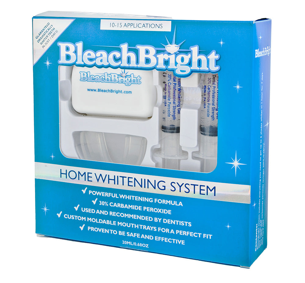 Bleach Bright home whitening system packaging on a white background