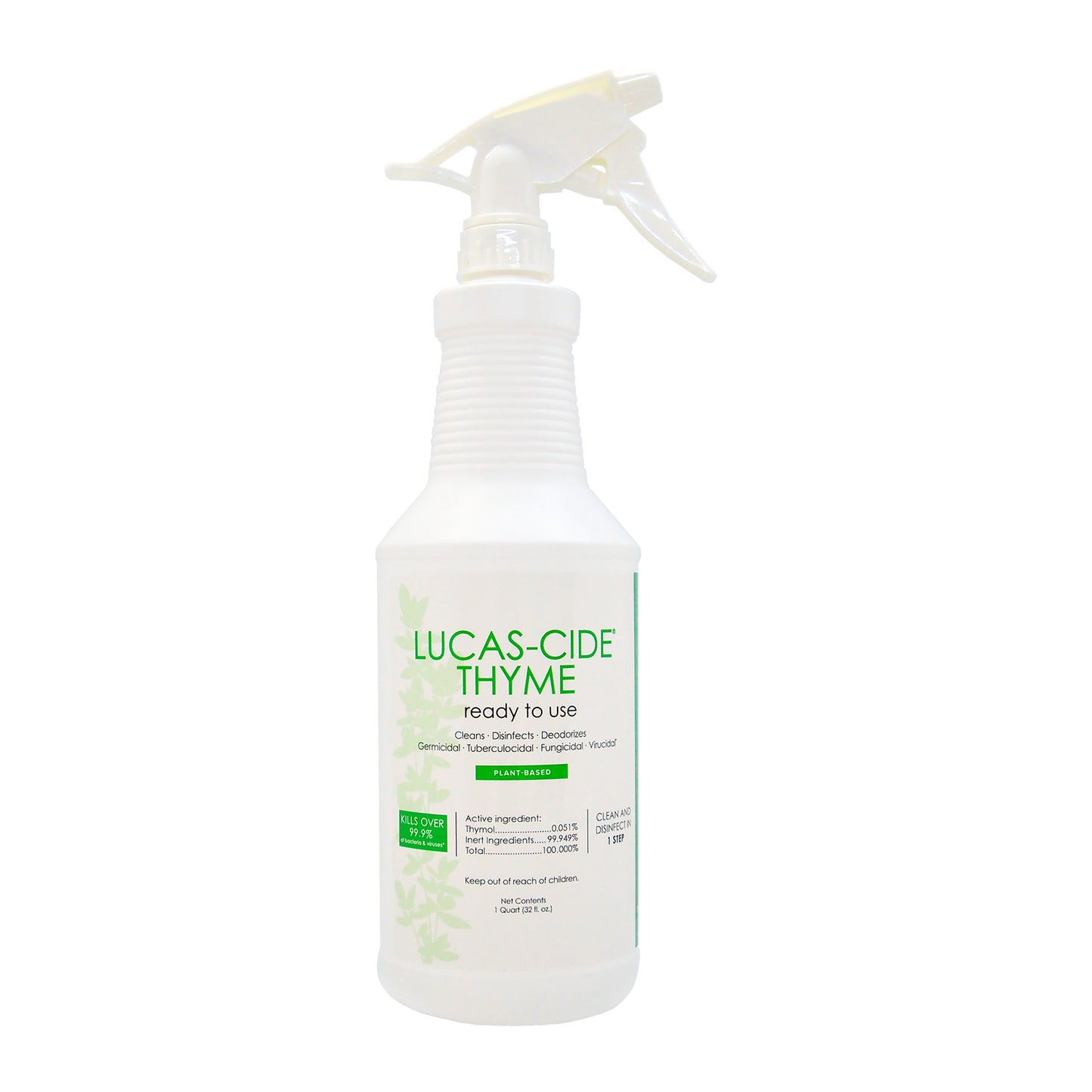 Spray bottle labeled 'Lucas-Cide Thyme' on a white background