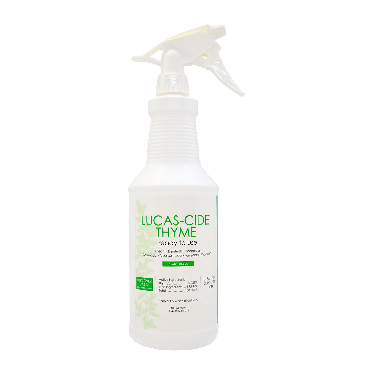 Spray bottle labeled 'Lucas-Cide Thyme' on a white background