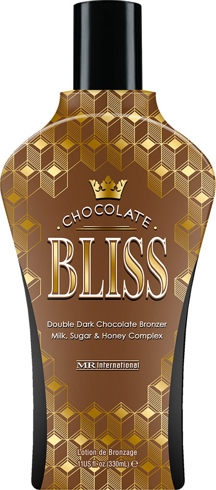 Bottle of Chocolate Bliss bronzer with gold geometric pattern