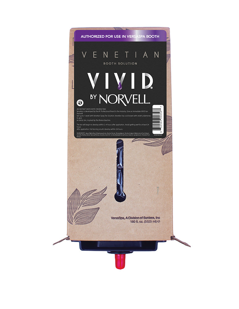 Vivid by Norvell Venetian booth solution packaging on a white background