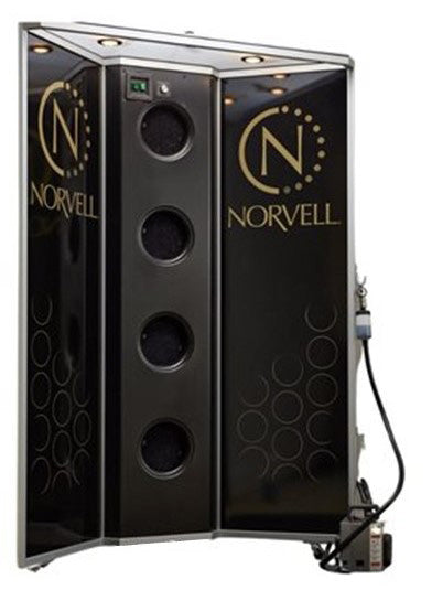 Black booth  with 'Norvell' branding on a white background