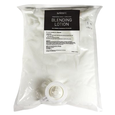 Bag of blending lotion with a label on a white background