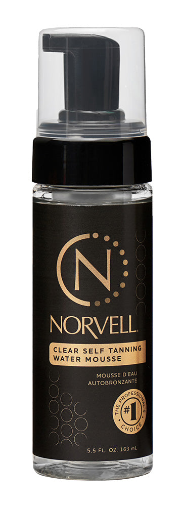 Norvell clear self-tanning water mousse bottle on a white background