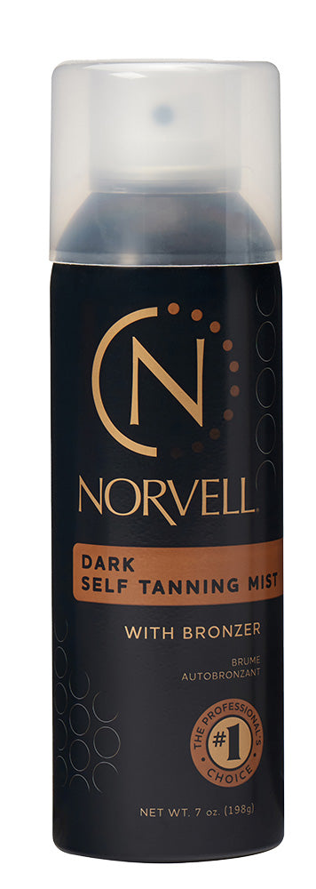 Norvell dark self-tanning mist can with bronzer on a white background