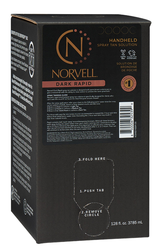 Black box packaging of Norvell Dark Rapid handheld spray tan solution