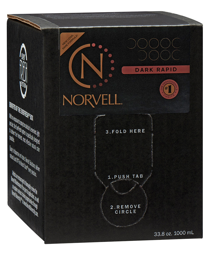 Black box of Norvell Dark Rapid tan with branding and product details.