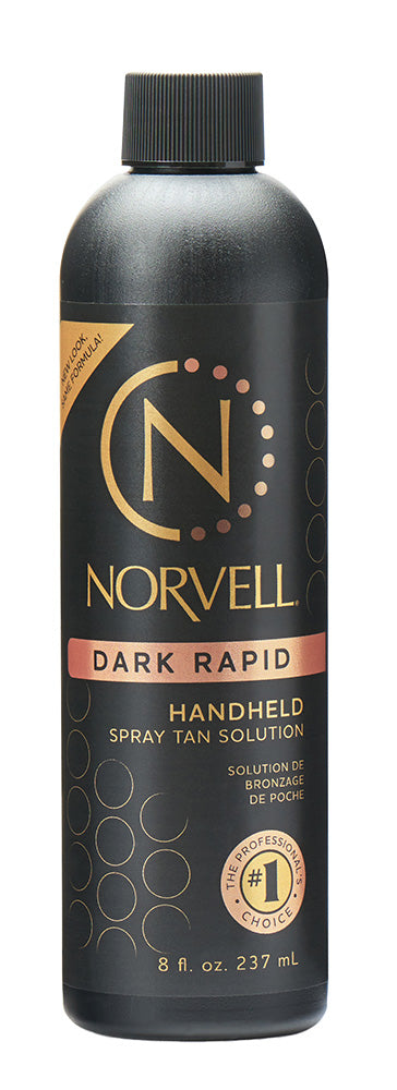 Norvell Dark Rapid handheld spray tan solution bottle on a white background