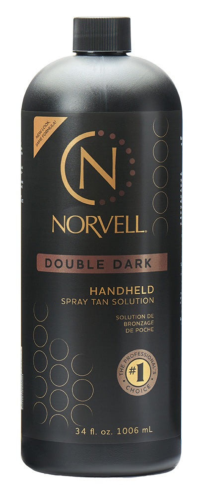 Norvell Double Dark handheld spray tan solution bottle on a white background