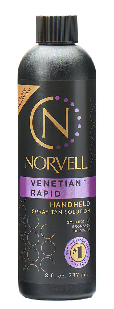 Norvell Venetian Rapid handheld spray tan solution bottle on a white background