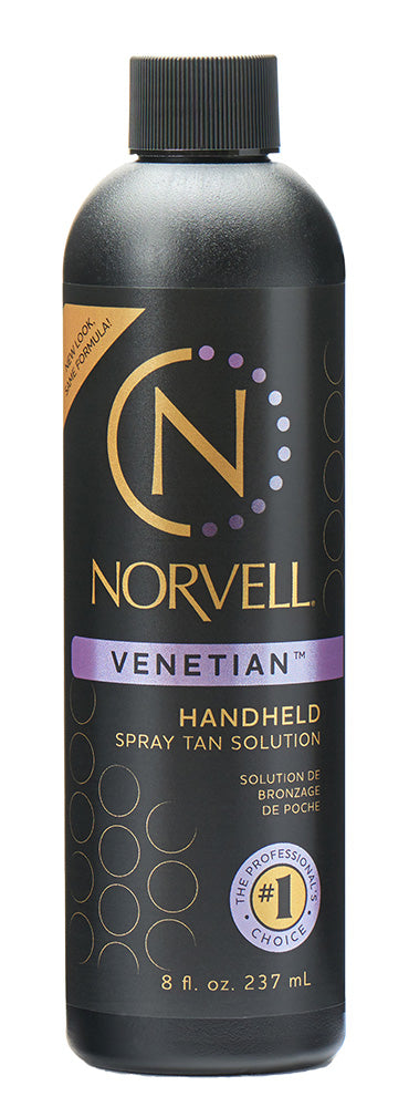 Norvell Venetian handheld spray tan solution bottle on a white background