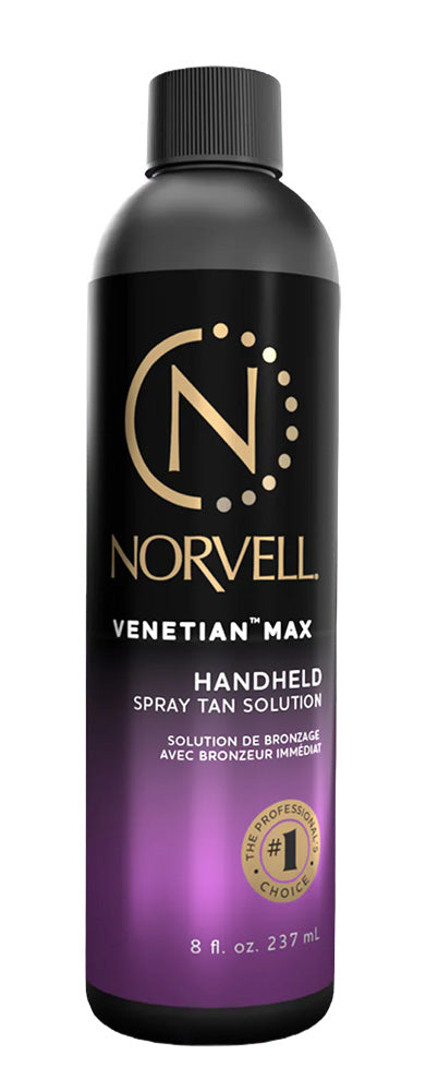 Norvell Venetian Max handheld spray tan solution bottle on a white background