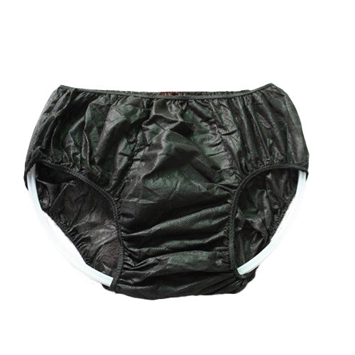Black disposable briefs on a white background