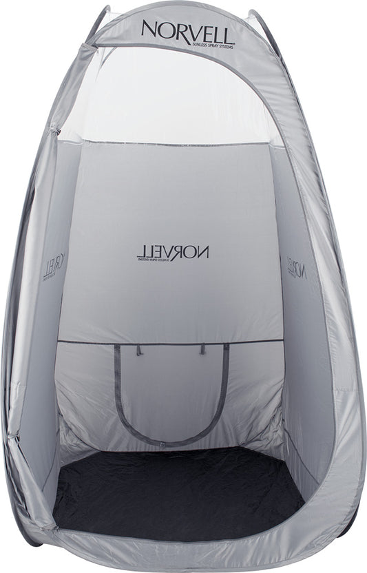 Gray pop-up tent with 'Norvell' branding on a white background