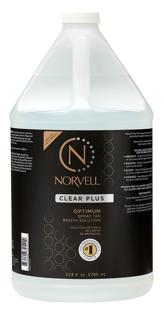 Norvell Clear Plus Optimum Tanning Booth Solution bottle on a white background