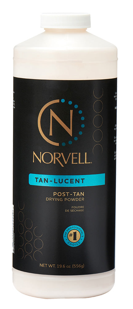 Norvell Tan-Lucent post-tan drying powder bottle on a white background
