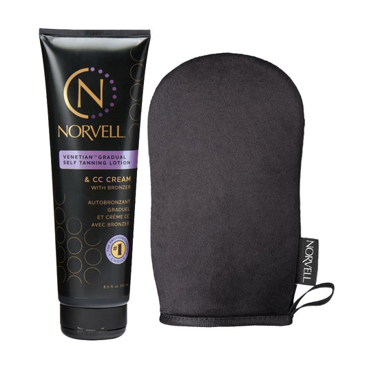 Norvell tanning product with a black mitt on a white background
