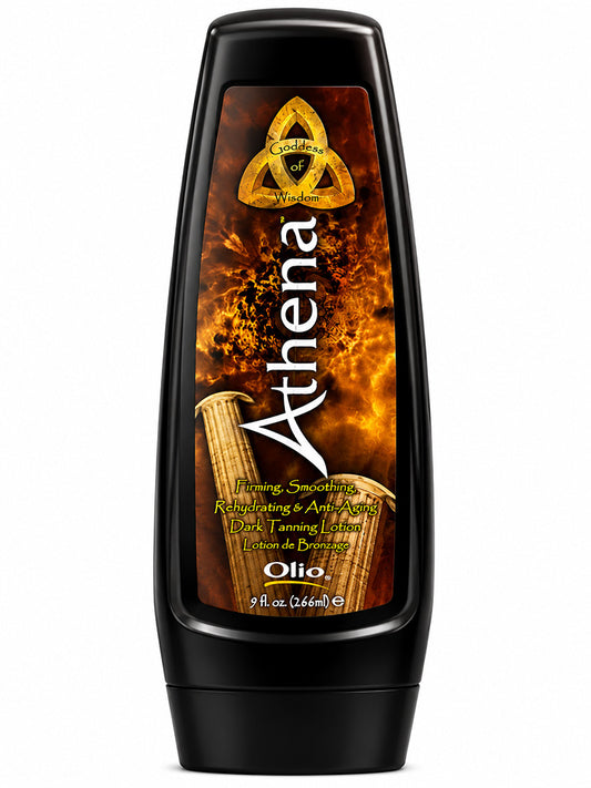 Athena tanning lotion bottle with a brown label on a white background