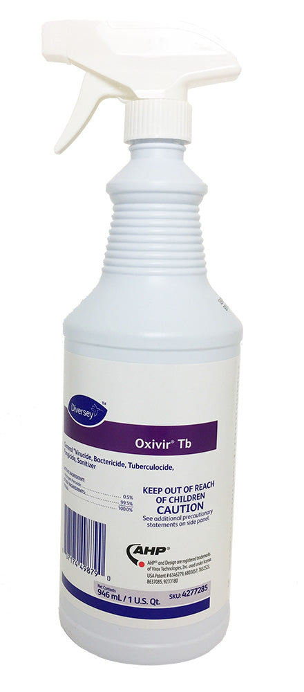 Spray bottle labeled 'Oxivir Tb' on a white background