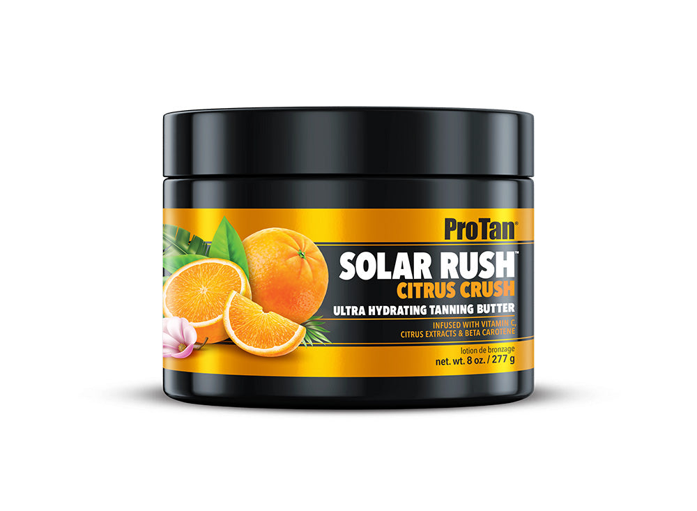 ProTan Solar Rush Citrus Crush tanning butter jar on a white background
