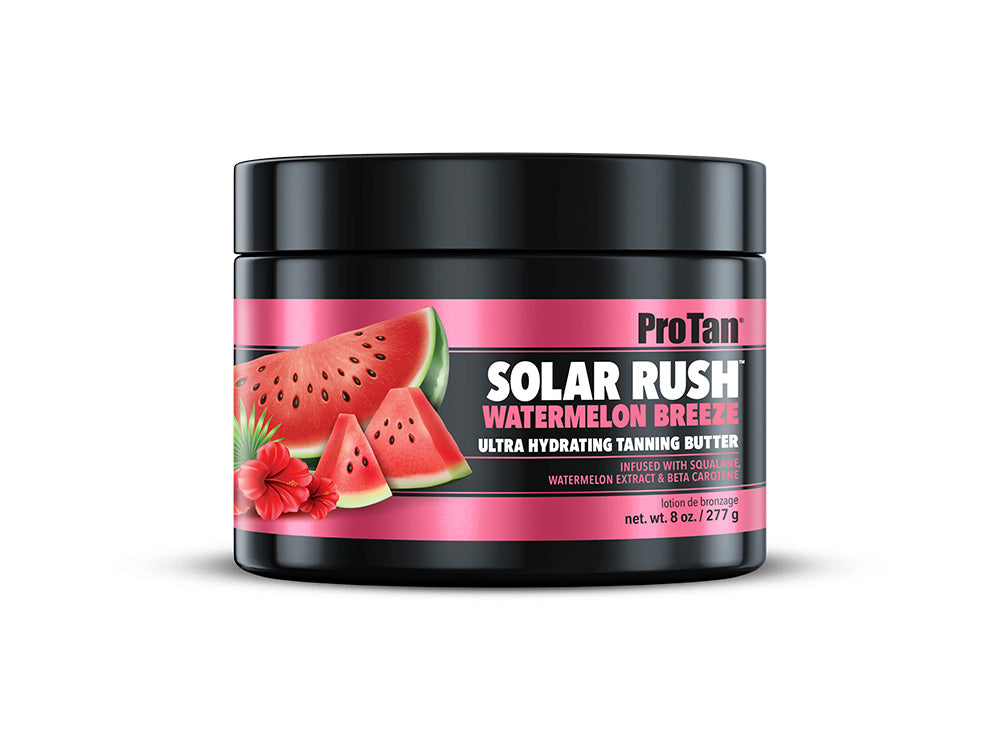 ProTan Solar Rush Watermelon Breath tanning butter jar on a white background