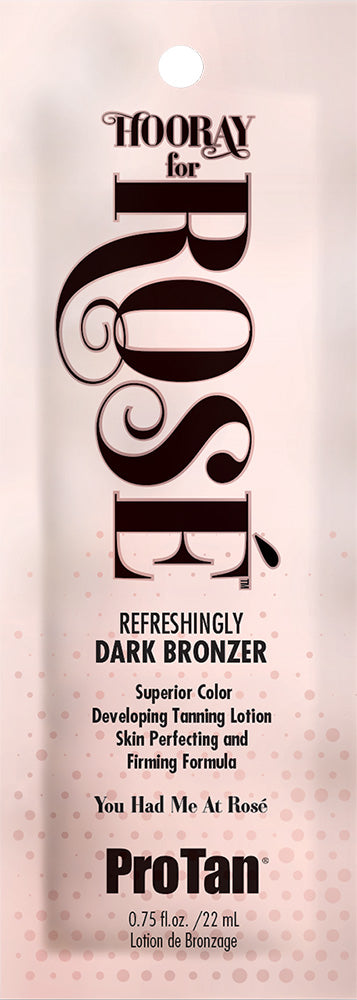 ProTan dark bronzer lotion packaging with text on a light pink background