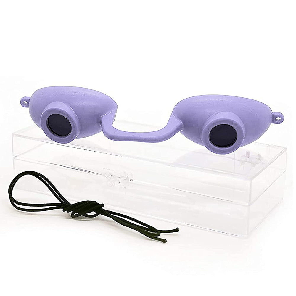 Purple Cora eyewear with a black cord on a white background