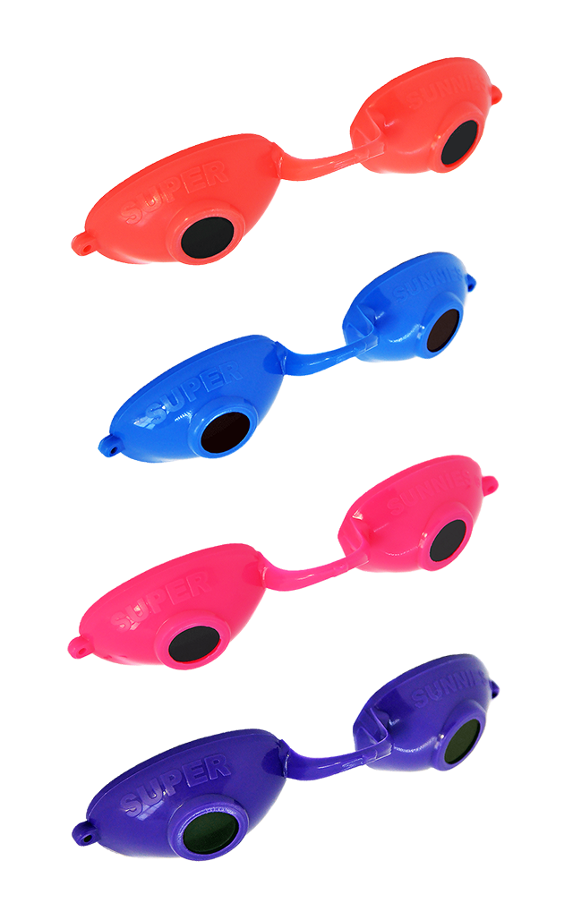 A set of neon colored eyewear 