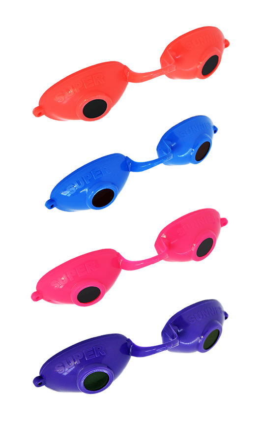 A set of neon colored eyewear 