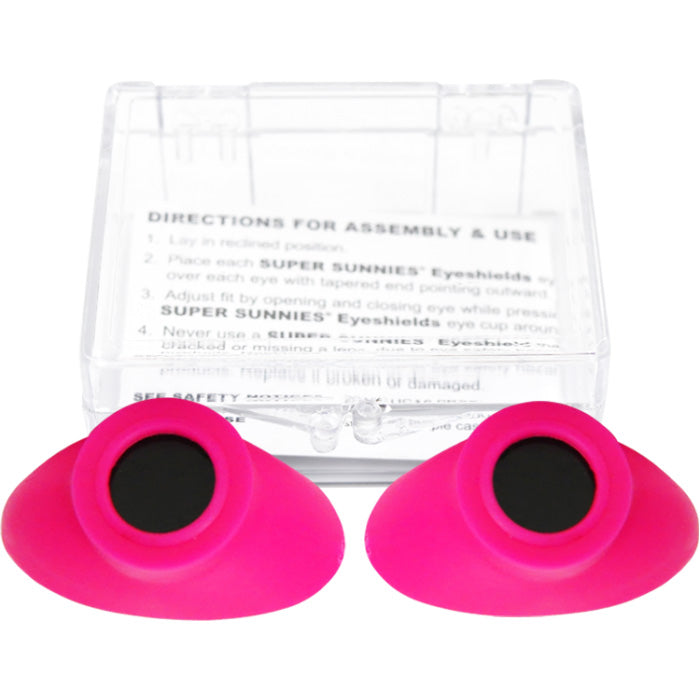Pink eyeshields with clear packaging and assembly directions on a white background