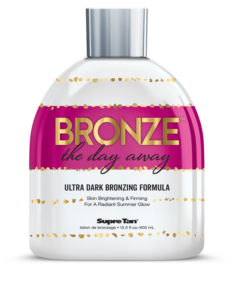 SupreTan Bronze the Day Away ultra dark bronzing formula bottle on a white background