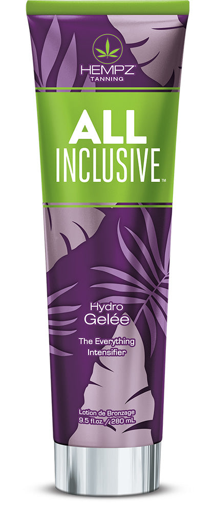 Hempz Tanning Hydro Gelee tube with green and purple design on a white background