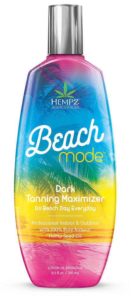 Hempz Beach Mode tanning lotion bottle with colorful design on a white background