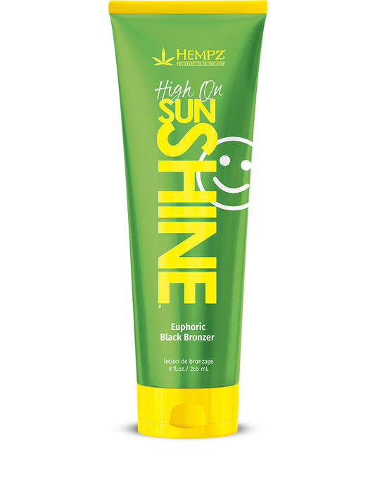 Green tube labeled 'High on Sunshine' with yellow cap on a white background