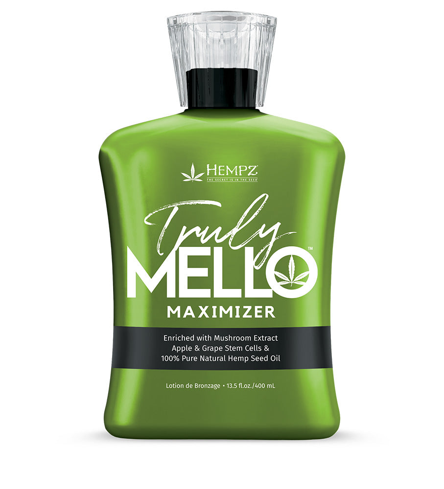 Green bottle of Hempz Truly Mello Maximizer on a white background