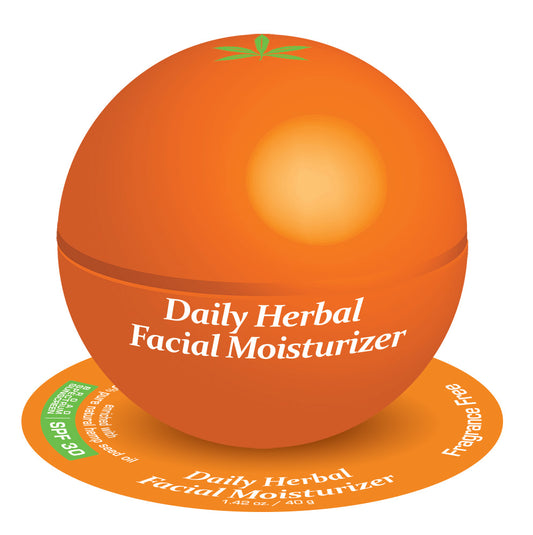 Orange container of Daily Herbal Facial Moisturizer on a white background