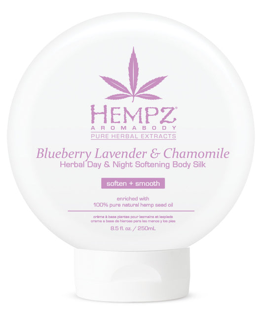 Hempz Aromabody Blueberry Lavender & Chamomile body silk packaging on a white background