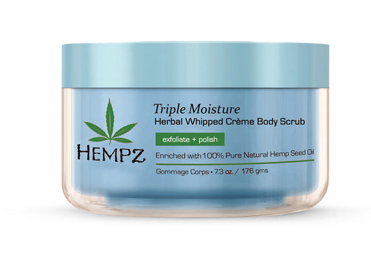 Hempz Triple Moisture Herbal Whipped Creme Body Scrub jar on a white background