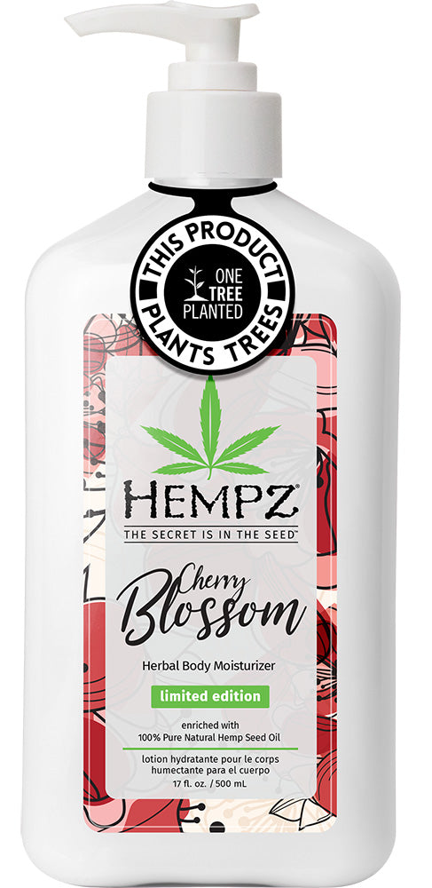 Hempz Herbal Body Moisturizer bottle with floral design and pump on a white background
