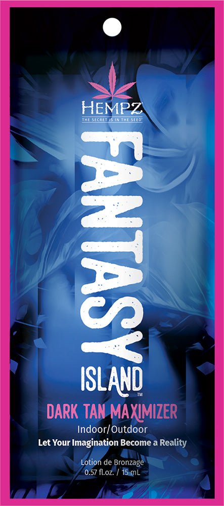 Hempz Fantasy Island Dark Tan Maximizer packaging with blue and pink design