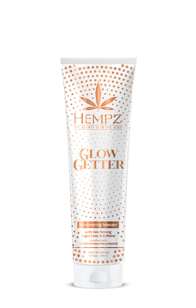 Hempz Glow Getter shimmering bronzer  tube on a white background