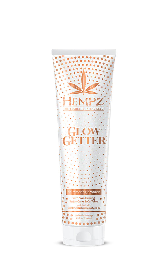 Hempz Glow Getter shimmering bronzer  tube on a white background