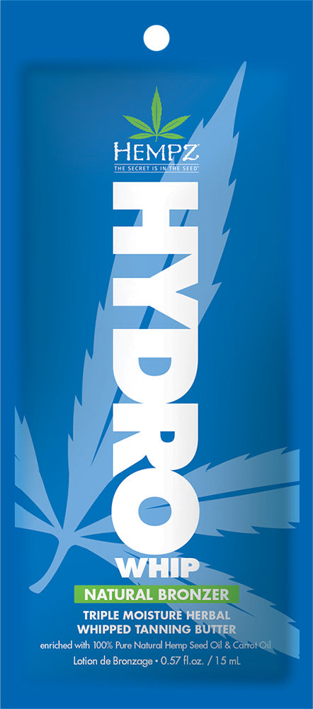 Hempz Hydro Whip Natural Bronzer packaging on a blue background