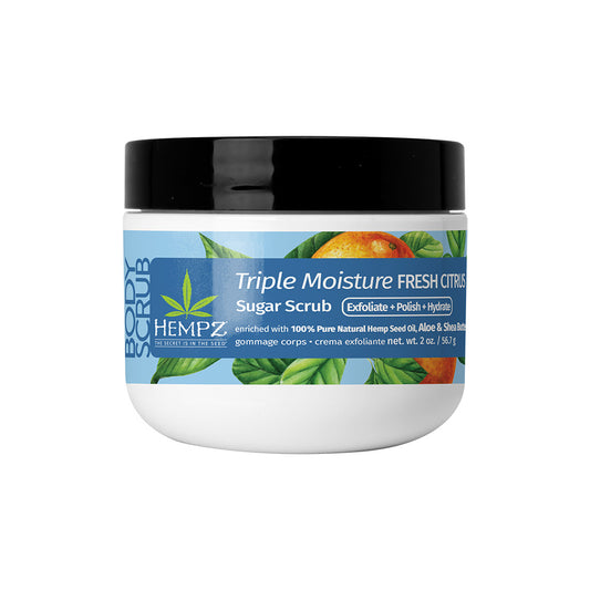 Hempz Triple Moisture Fresh Citrus sugar scrub jar on a white background
