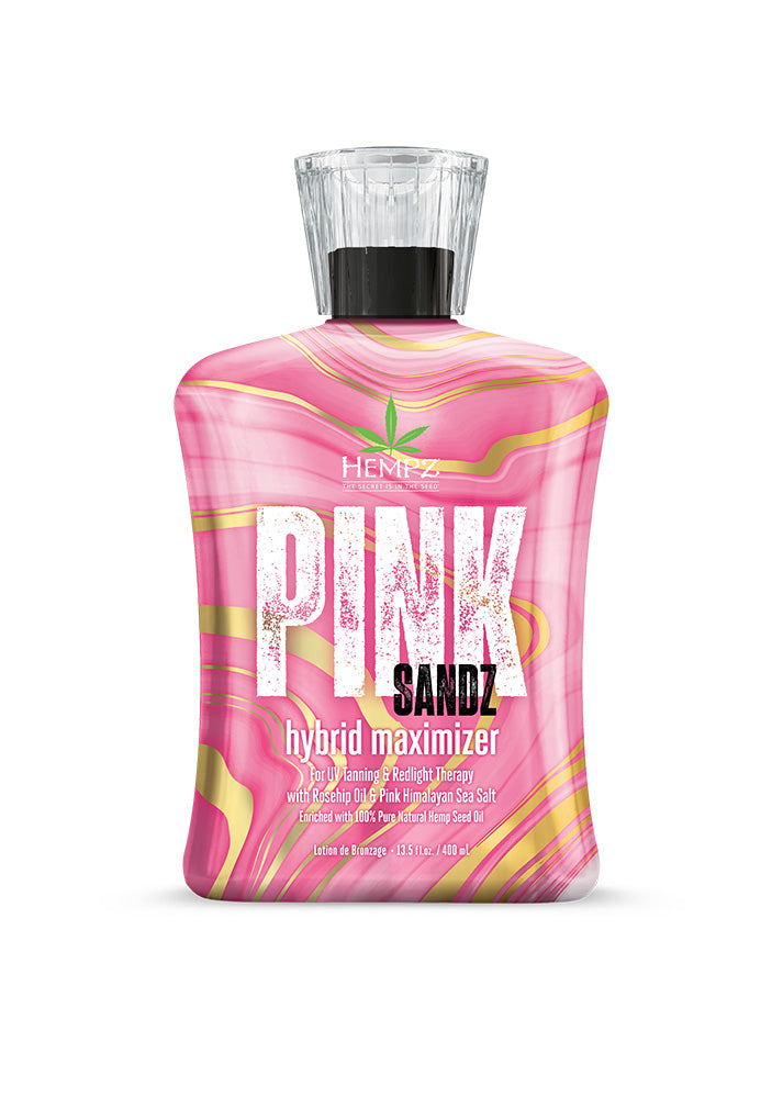 SU pink sandz hybrid maximizer featuring a pink bottle on a white background 