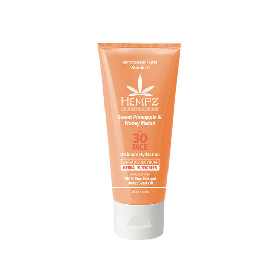 Hempz sunscreen tube with a white background