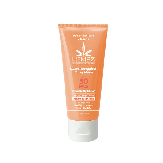Hempz sunscreen tube with a white background