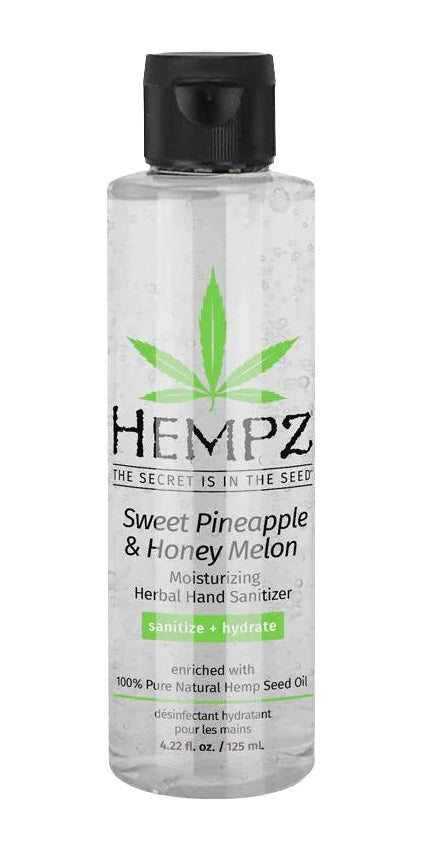 Hempz Sweet Pineapple & Honey Melon hand sanitizer bottle on a white background