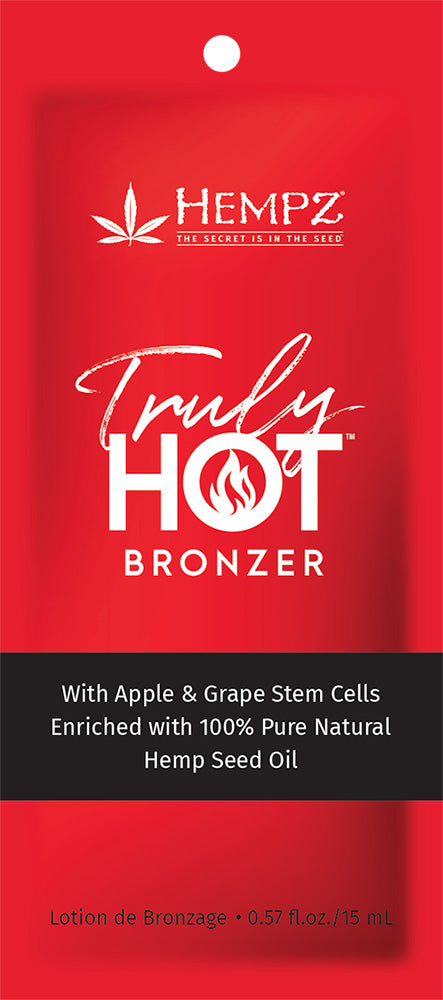 Hempz Truly Hot Bronzer packaging on a red background