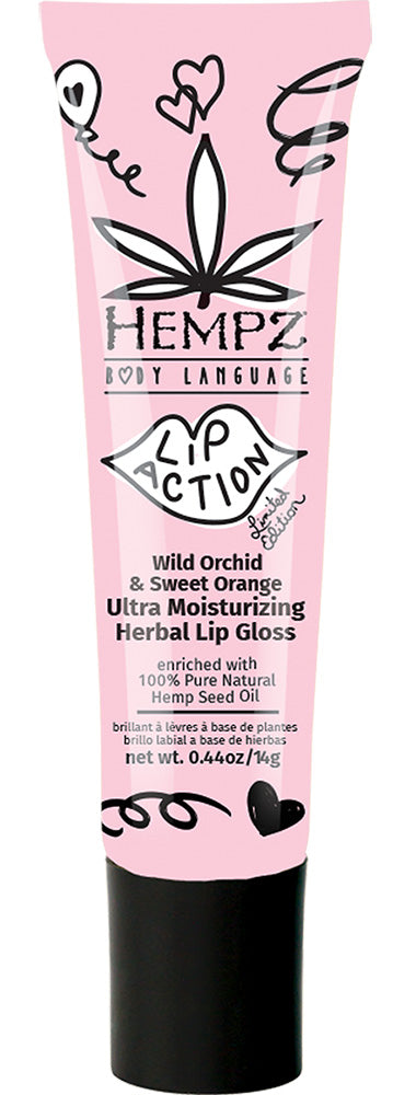 Hempz lip balm tube with pink packaging and black text on a white background